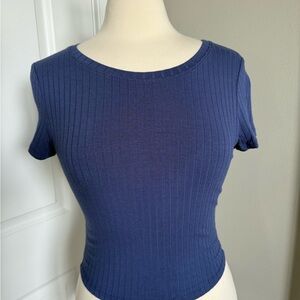 Bozzolo Blue Ribbed Short Sleeve Bodysuit